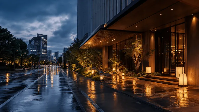 Tokyo street at night with glowing lanterns
